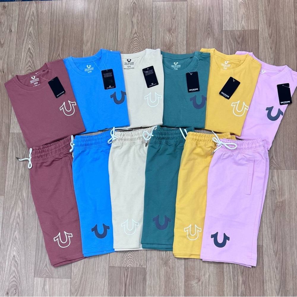 True Religion Blue and Cream Athletic Shorts